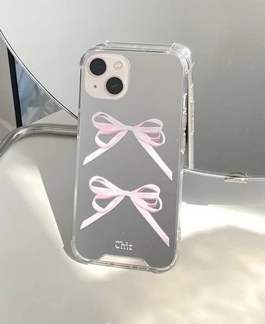 Ins Korean Cute Pink Bowknot Mirror Phone Case For iPhone